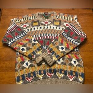 VTG Boston Traders Colorful Geometric Hand Knitted Sweater XL